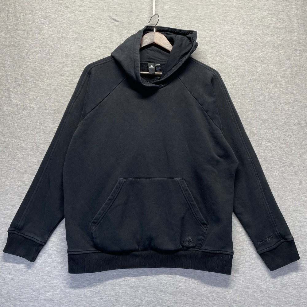 Adidas Spacer Cutline Hoodie Men Small Black Logo Cotton Fleece Lined Athleisure
